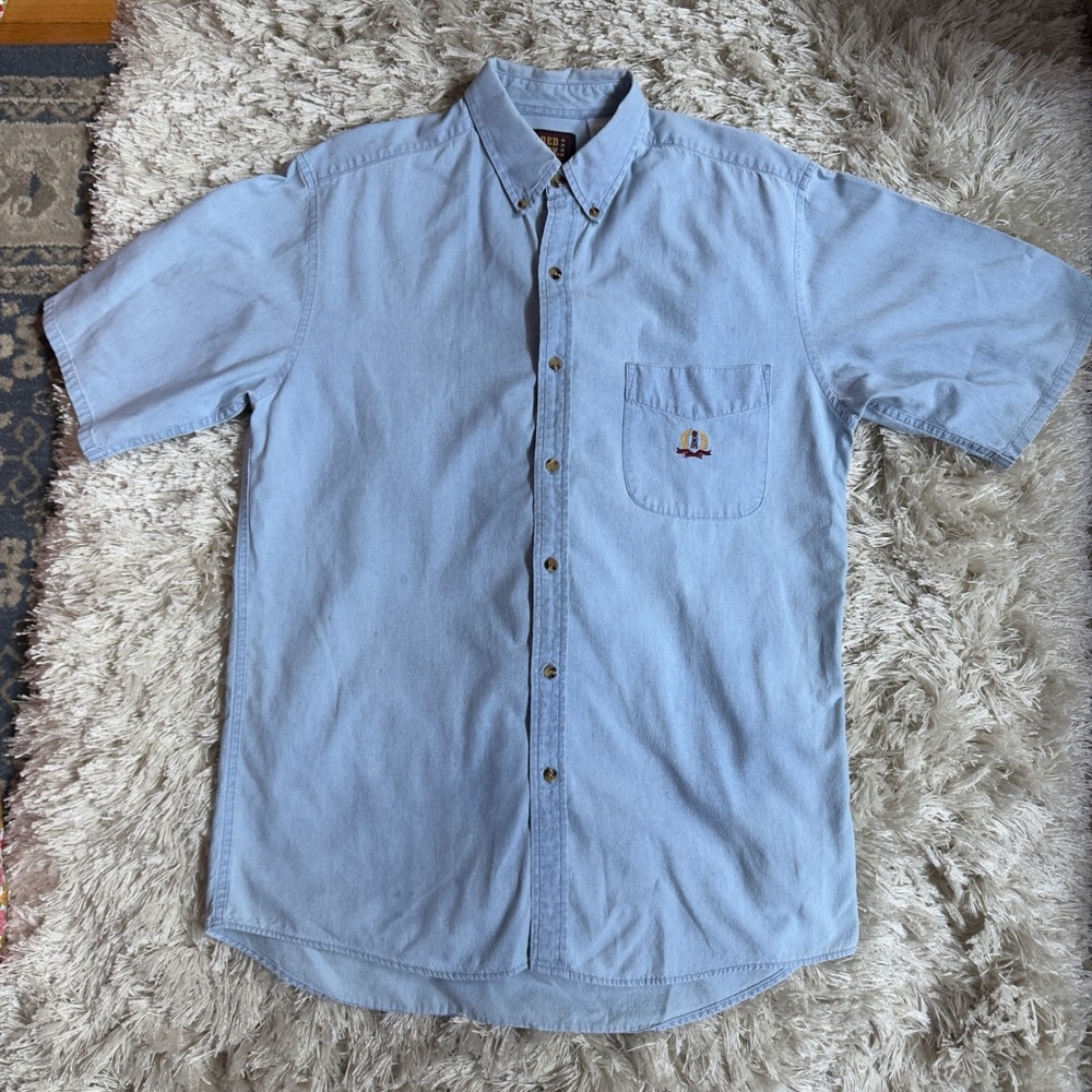 Vintage Faded Glory Light Wash Chambray SS Shirt Coastal Grandpa Workwear Mens M